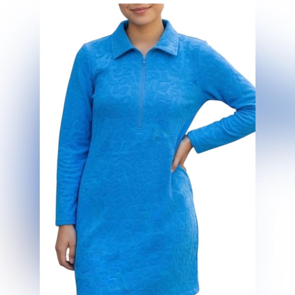 NWTS Halara Dress Blue Textured Long Sleeve active wear, work casual, size M